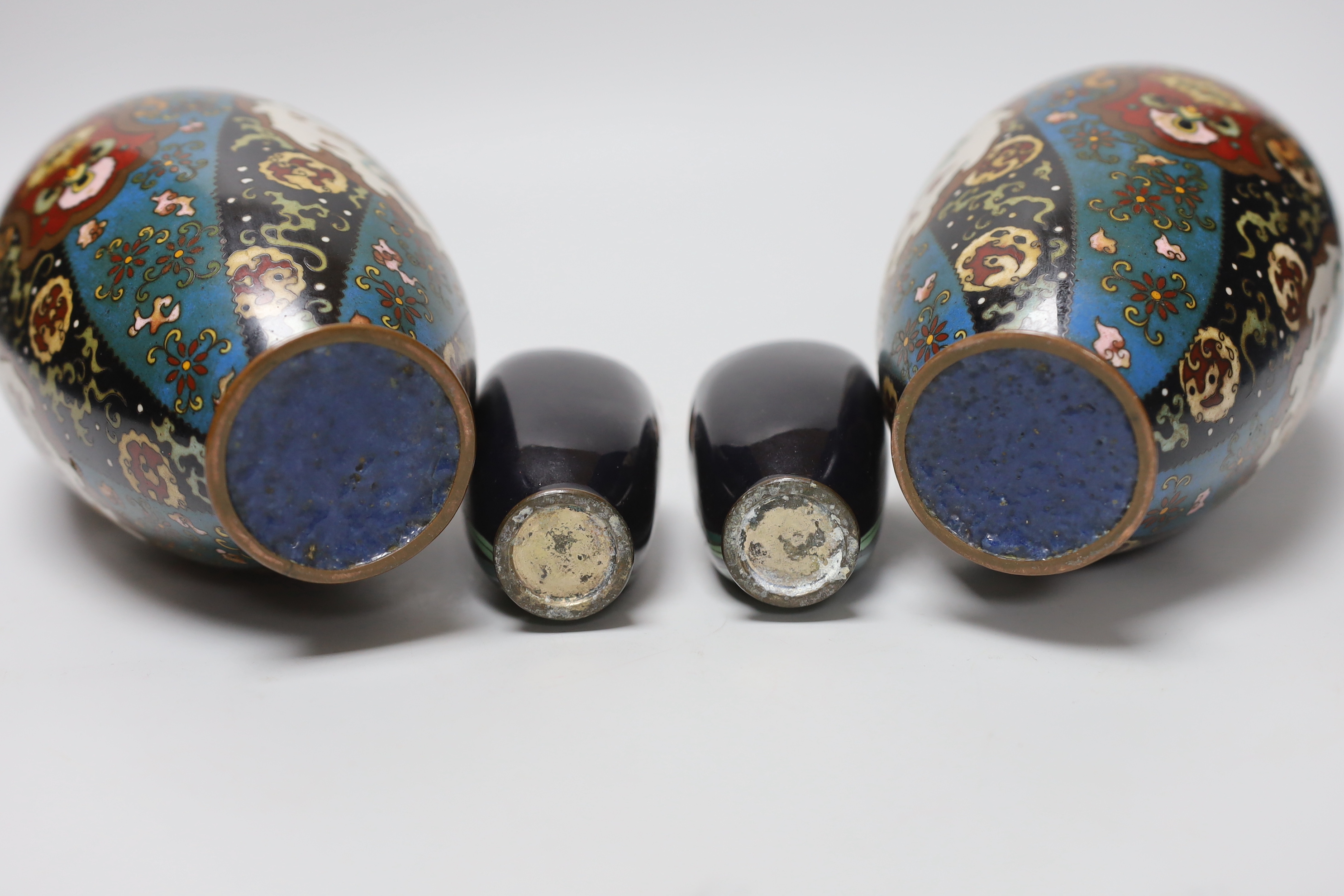 Two pairs of Japanese cloisonné vases, tallest 25cm